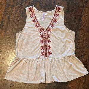 Babydoll Top Tank Women's Beige Boho‎ Alya By Francesca Embroidered Flowy Small